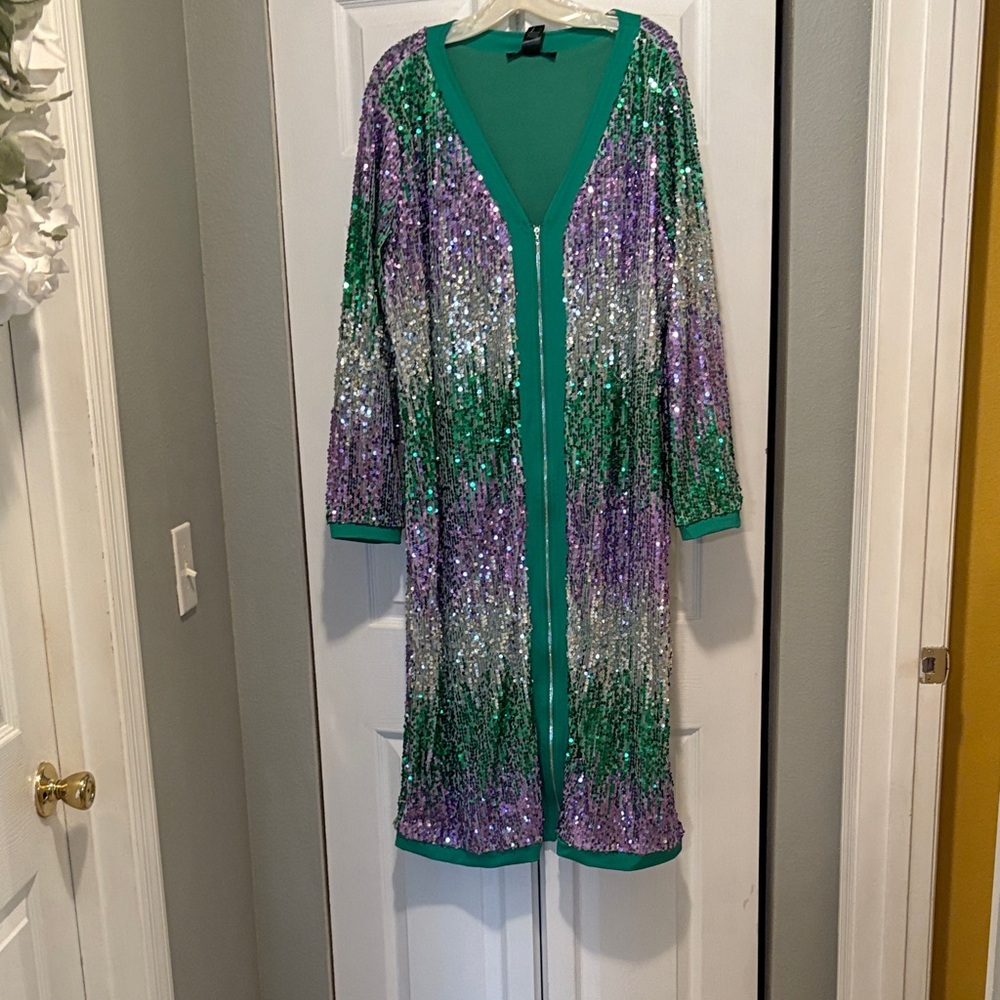 Ashley Stewart Green and Purple Sequin Maxi Dress